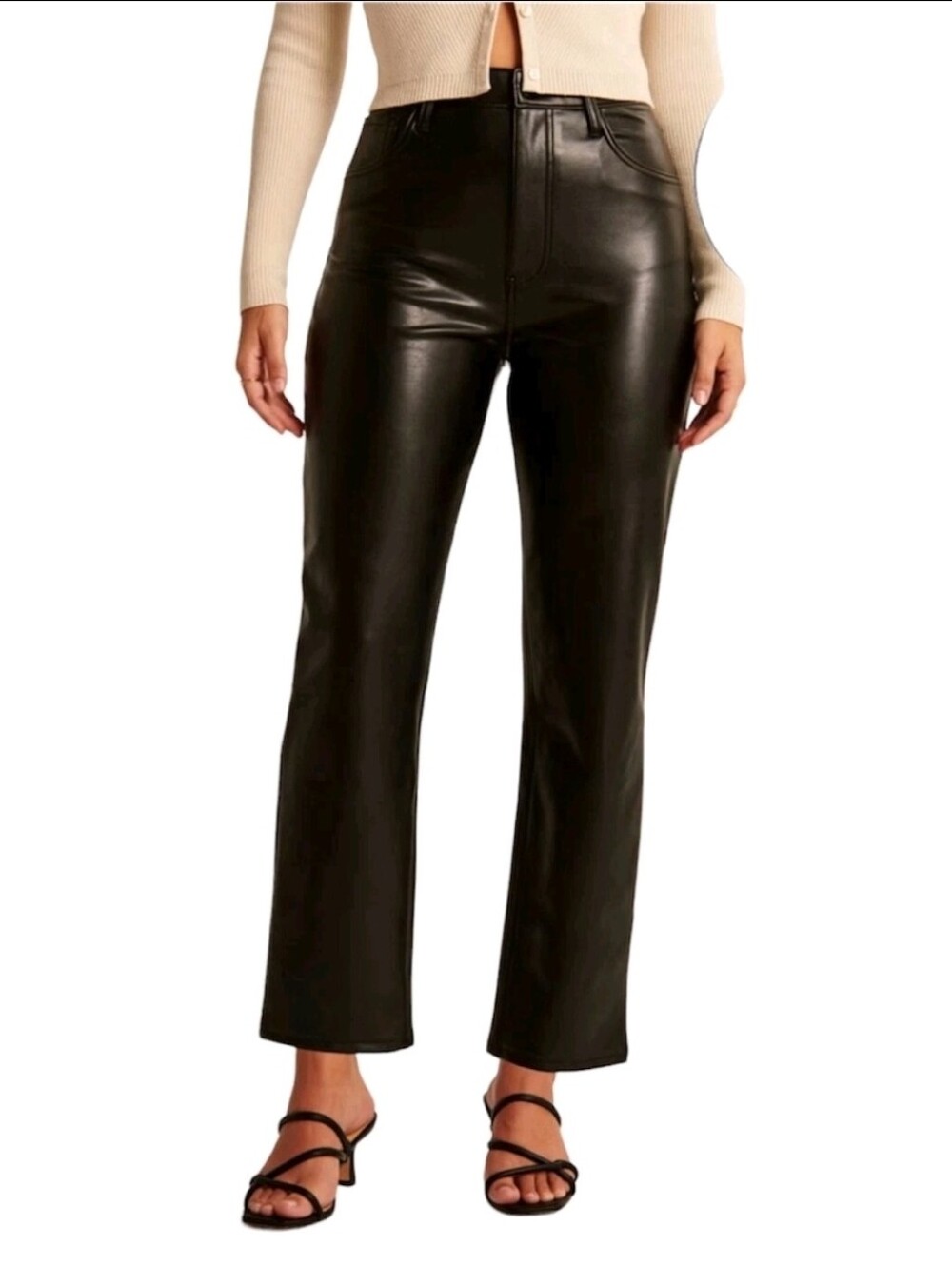❤️ ABERCROMBIE & FITCH CURVE LOVE VEGAN LEATHER ANKLE STRAIGHT HIGH RISE PANT